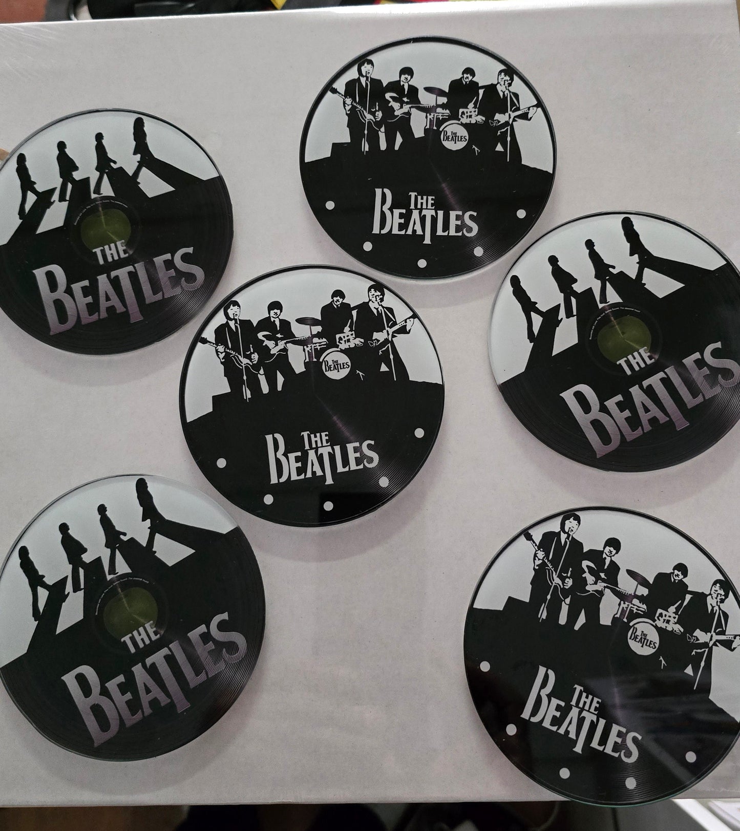 BEATLES GLASS COASTERS SET OF SIX