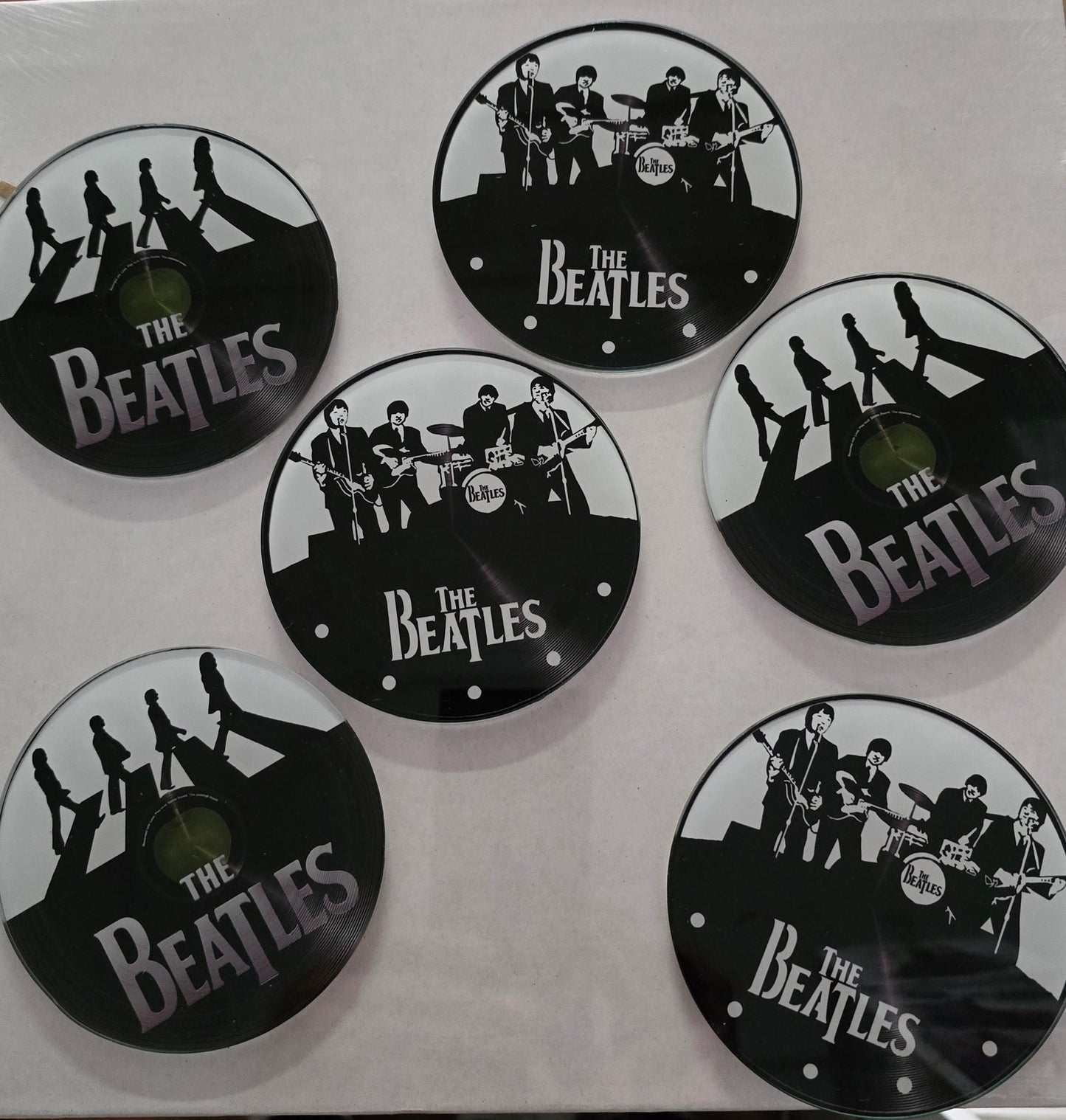 BEATLES GLASS COASTERS SET OF SIX